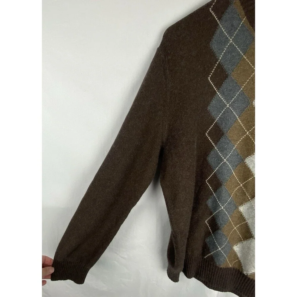 Banana Republic Sweater Mens‎ Large Angora Cotton Cashmere Argyle Brown Luxury